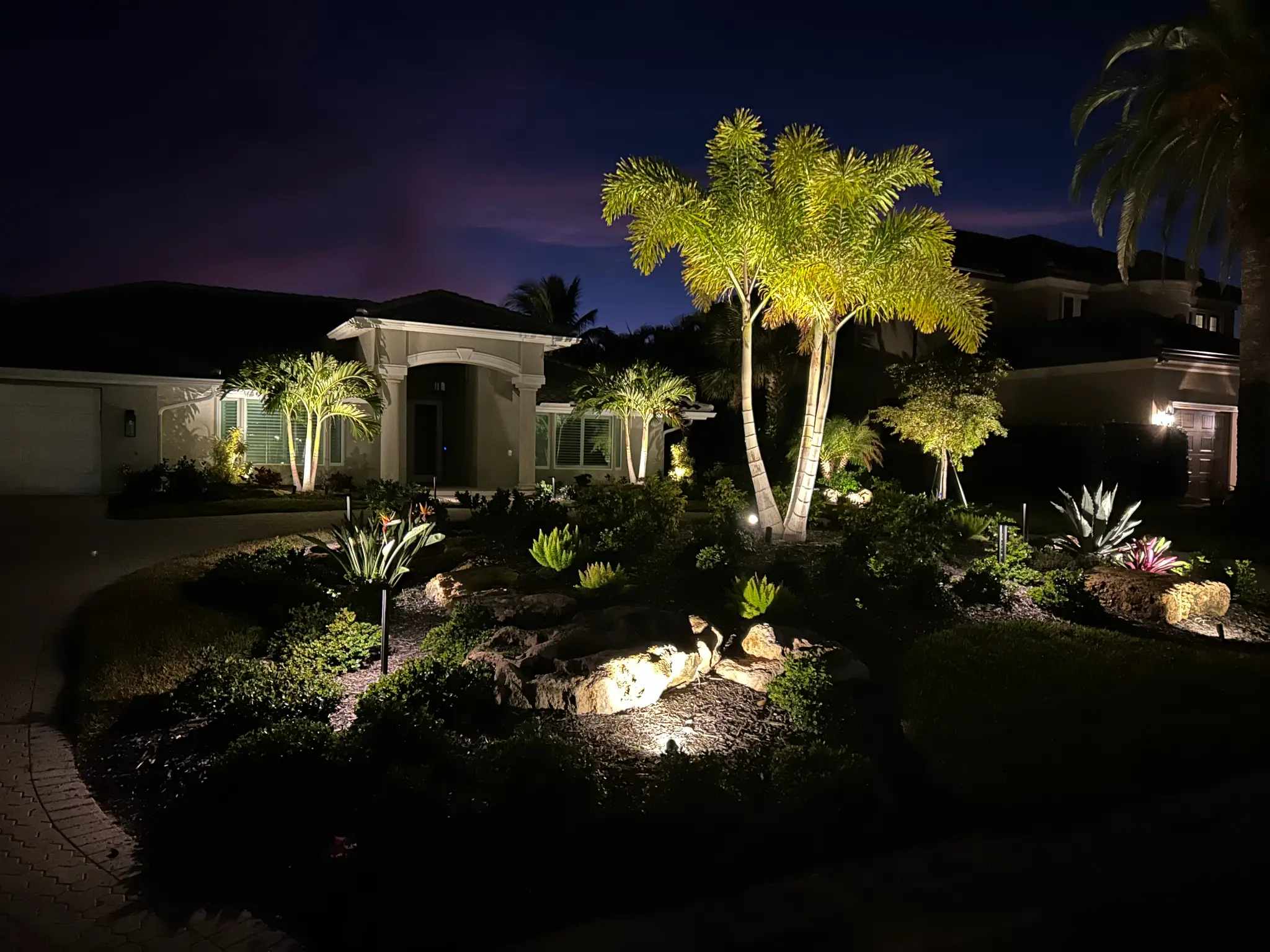 Professional outdoor lighting on Florida waterfront property